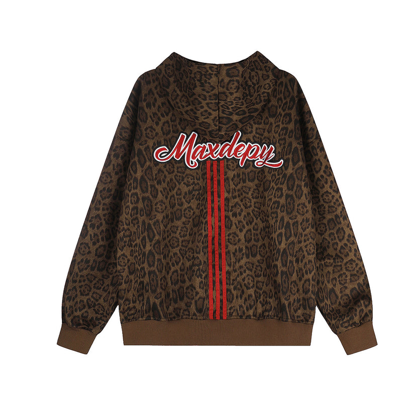 Leoparden-Hoodie mit Reißverschluss und Design – bestickte Varsity-Streetwear-Jacke