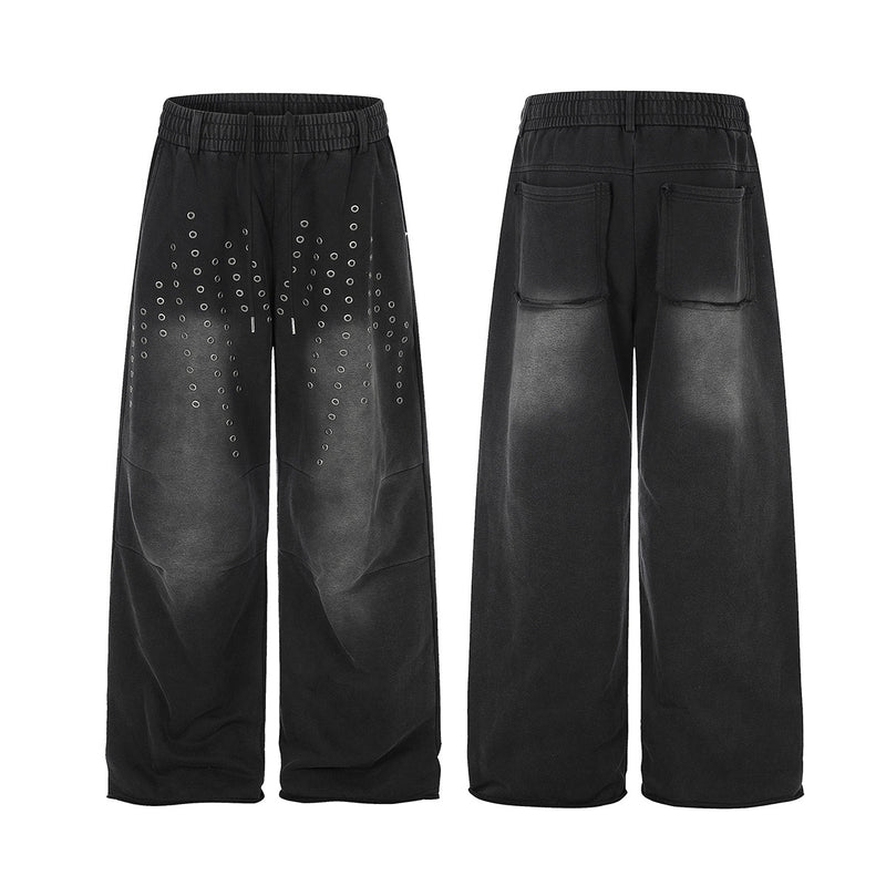 Pantalon de survêtement wide leg – Jogger droit noir délavé à œillets métalliques