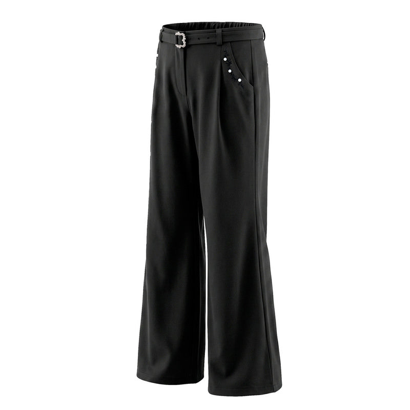 Pantalon ample rayé pour homme avec broderies florales et ceinture