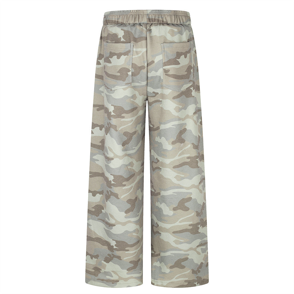 Pantalon de survêtement homme camouflage wide leg à cordon – Coupe décontractée