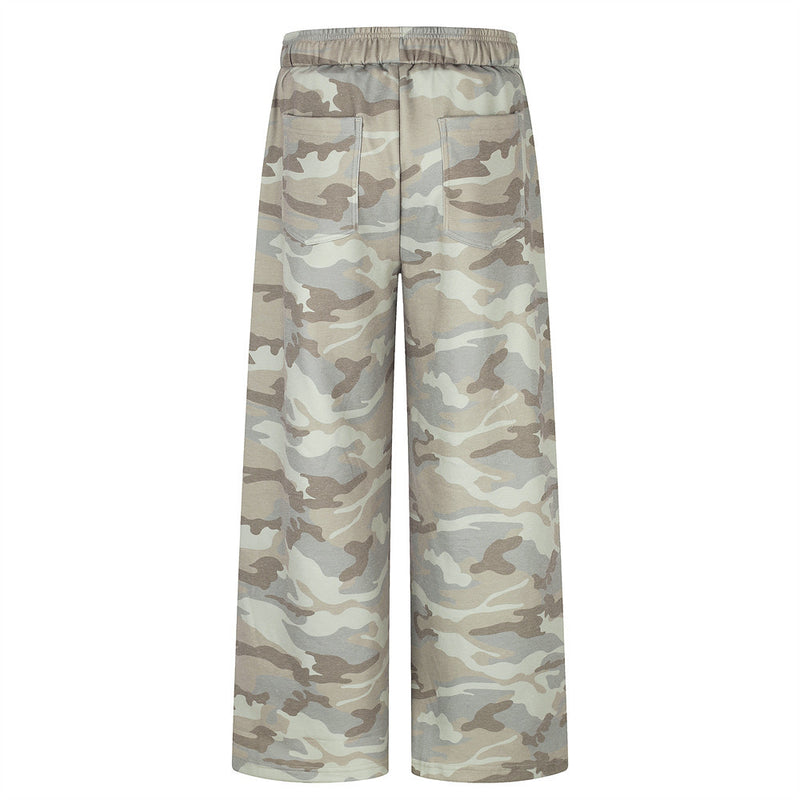 Pantalon de survêtement homme camouflage wide leg à cordon – Coupe décontractée
