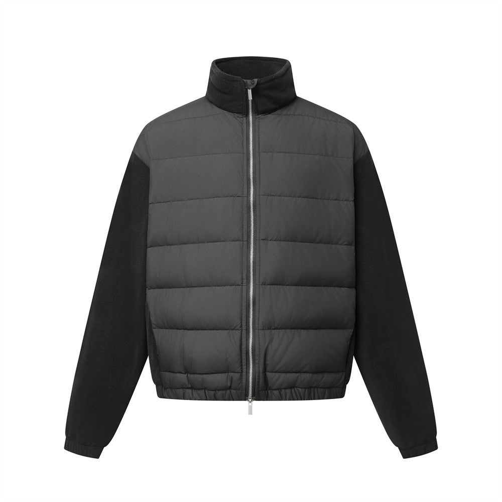 Herren-Hybrid-Pufferjacke mit Fleeceärmeln, Stehkragen und Doppelzipper