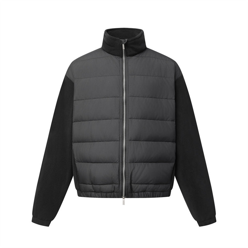 Herren-Hybrid-Pufferjacke mit Fleeceärmeln, Stehkragen und Doppelzipper