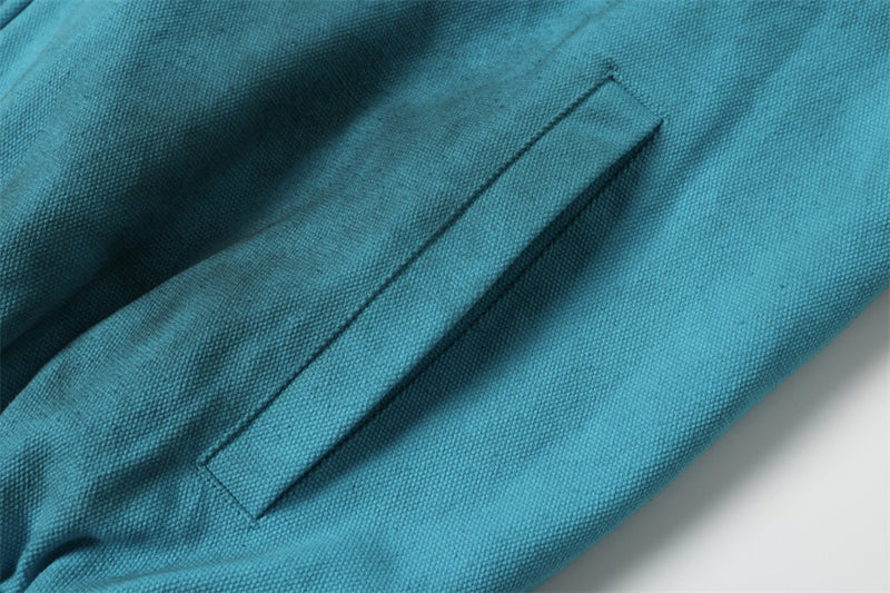 Distressed High-Collar Bomber Jacket – Teal Patch-Work Punk Workwear