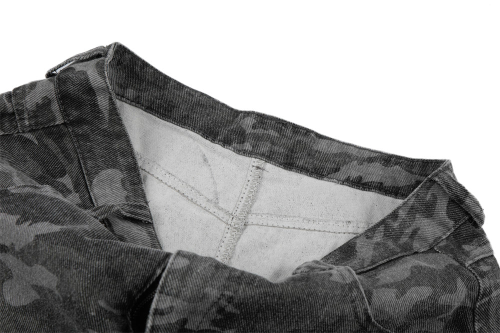 Camo Wide-Leg Jeans with Metal Studs – Punk Streetwear Barrel Fit