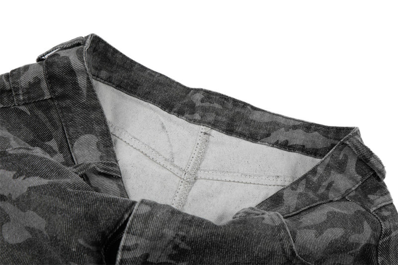 Camo Wide-Leg Jeans with Metal Studs – Punk Streetwear Barrel Fit