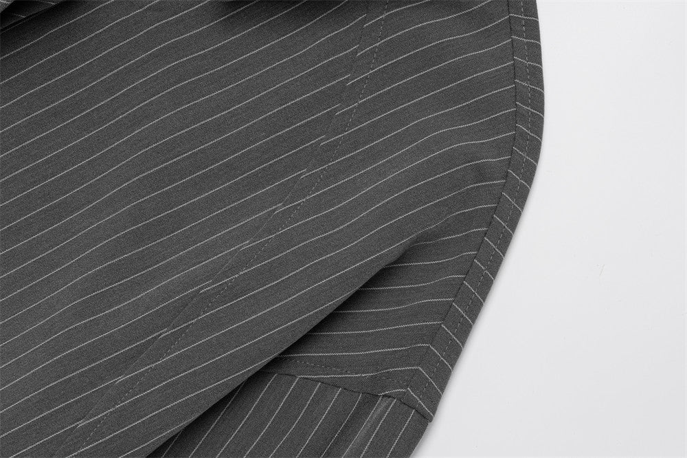 Oversized Pinstripe Long-Sleeve Shirt with Detachable Tie – Relaxed Fit