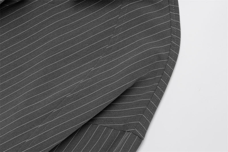 Oversized Pinstripe Long-Sleeve Shirt with Detachable Tie – Relaxed Fit