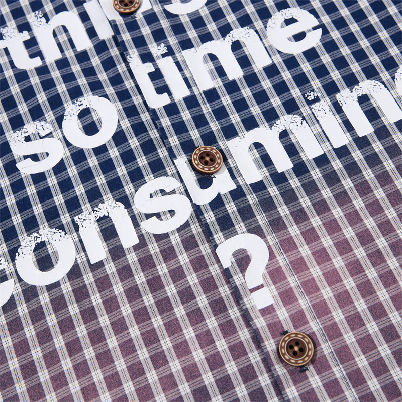 Camisa de manga larga con degradado de cuadros – Corte oversize con estampado de letras