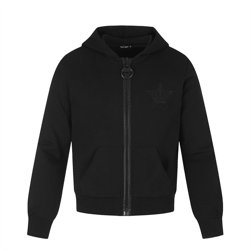 Sweat à capuche zippé brodé Crown Star avec tirette anneau