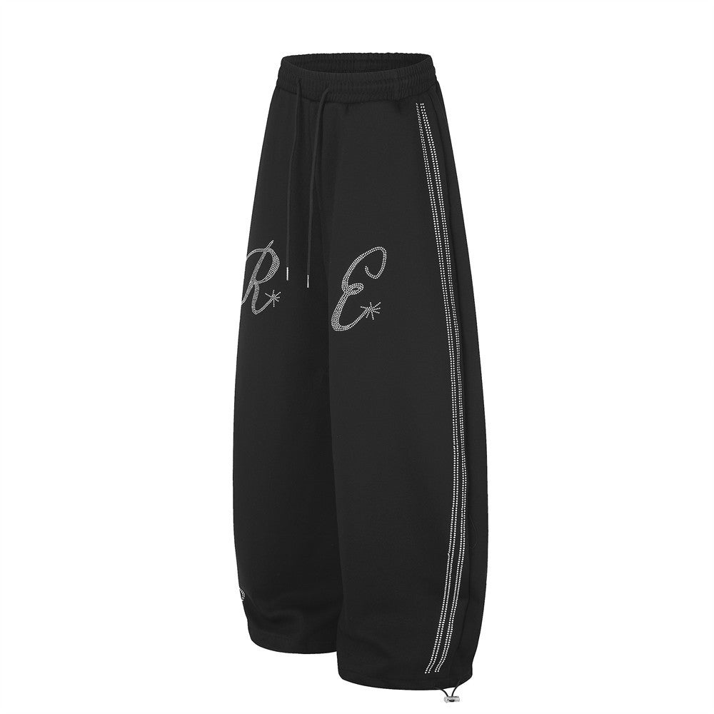 Jogginghose mit weitem Bein und Strass-Schriftzug – Oversize-Streetwear-Jogger für