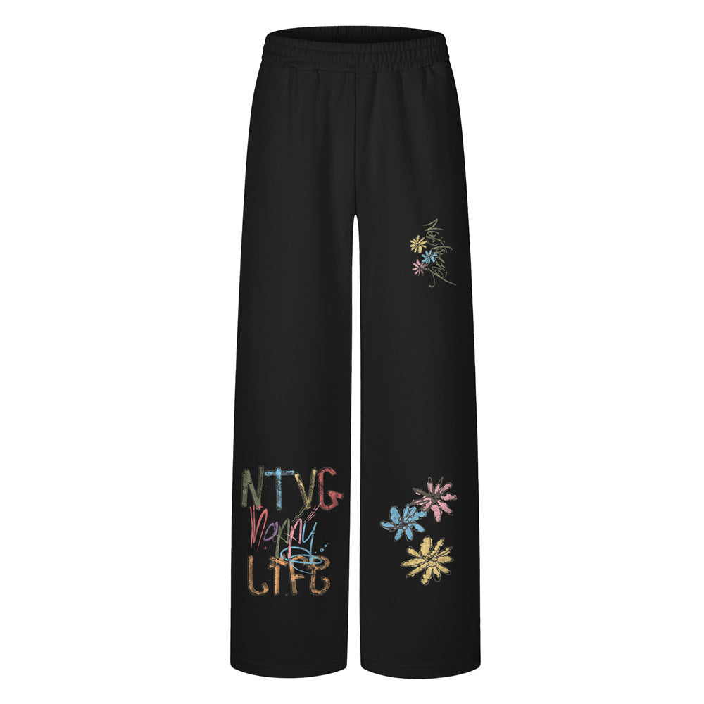 Jogginghose mit floralem Graffiti-Print, weitem Bein und elastischem Bund