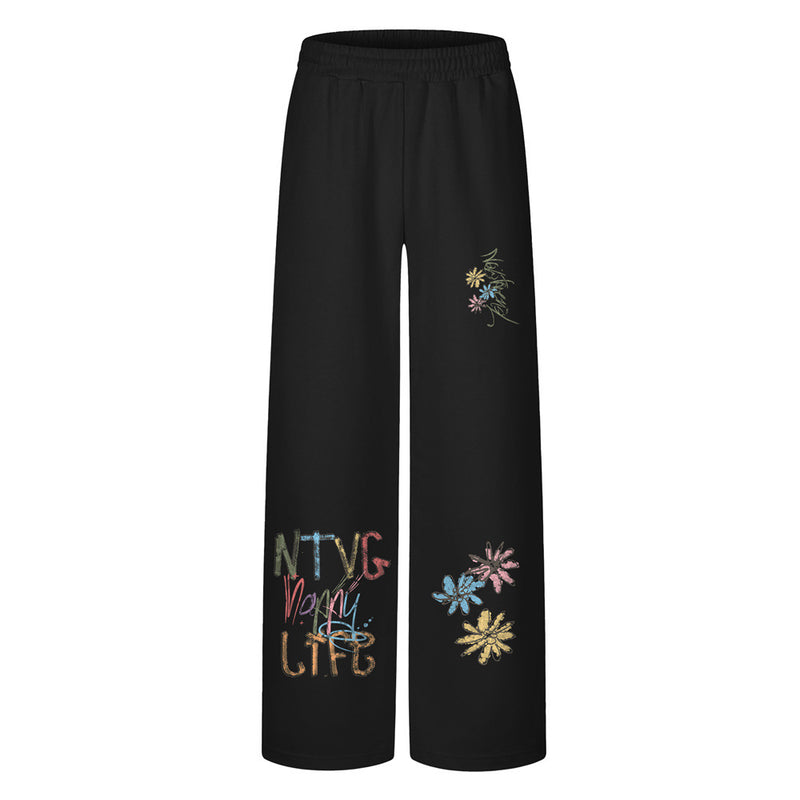 Jogginghose mit floralem Graffiti-Print, weitem Bein und elastischem Bund