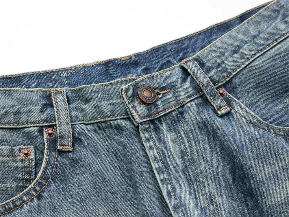 Wide-Leg Washed Vintage Blue Jeans – Men's Relaxed Straight Denim