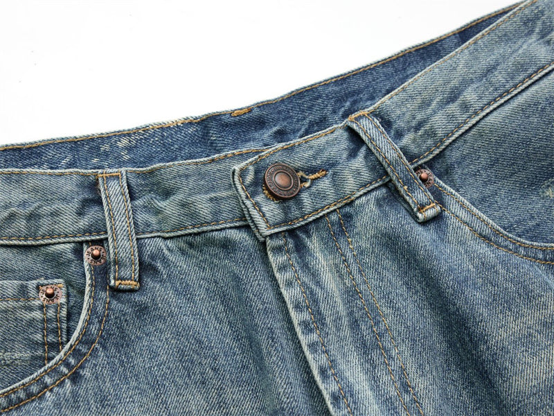 Wide-Leg Washed Vintage Blue Jeans – Men's Relaxed Straight Denim