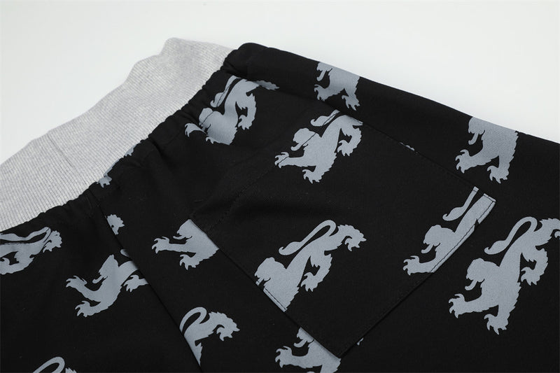 Pantalon de survêtement large imprimé lions, avec bande contrastante taille haute