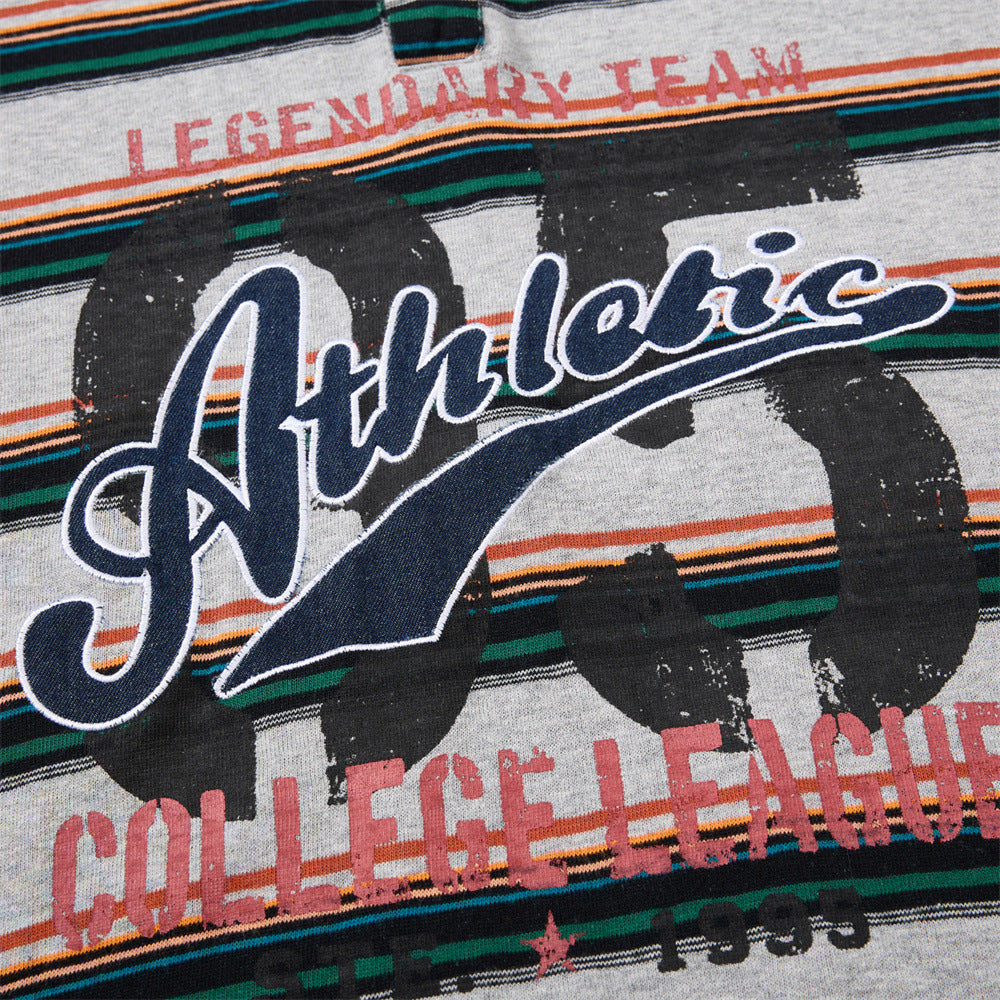 Striped Rugby Polo Shirt – Vintage American College Graphic Long Sleeve
