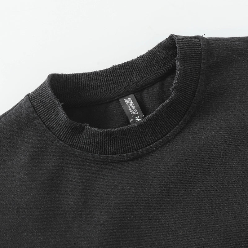 T-shirt manches longues à manches camouflage usées, effet deux pièces – Streetwear noir délavé