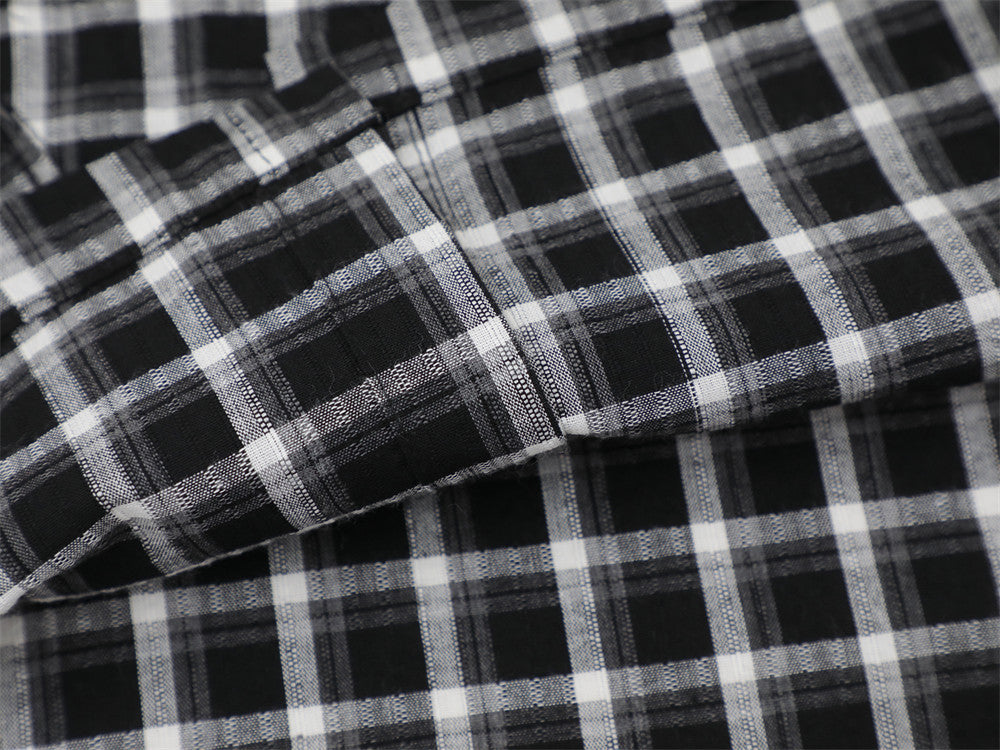 Plaid Long Sleeve Shirt – Oversized Fit with Raw-Edge Appliqué Detail