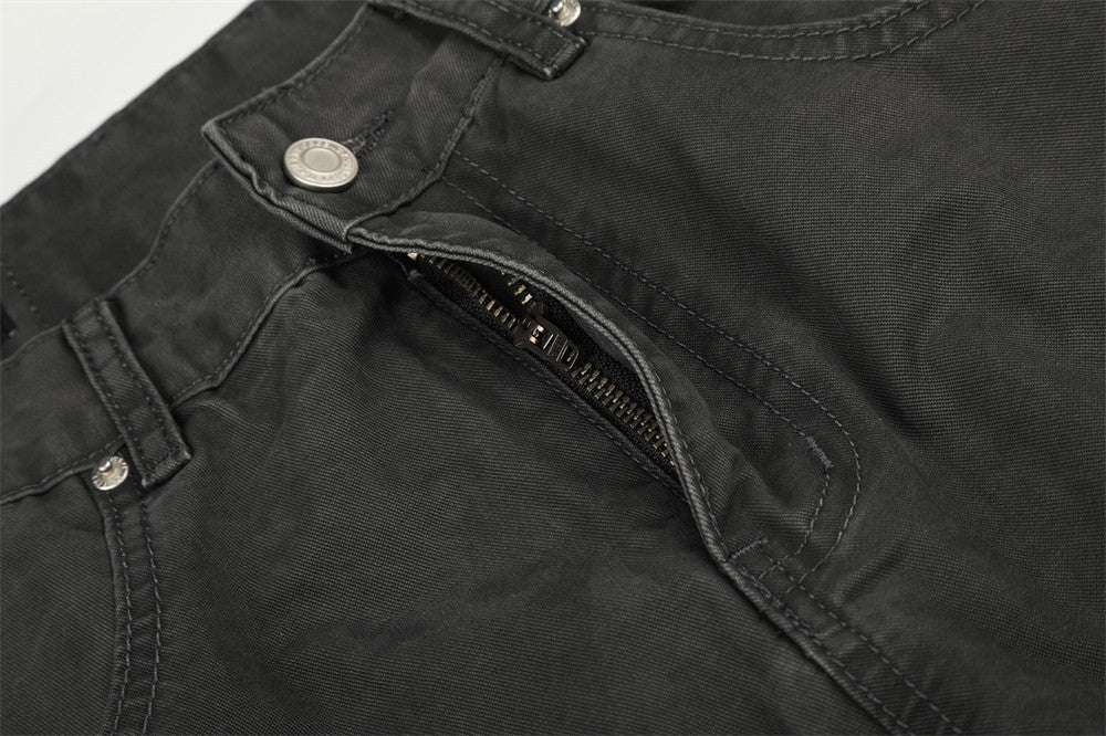Pantalon cargo gris délavé à rivets pour homme – Coupe ample et décontractée