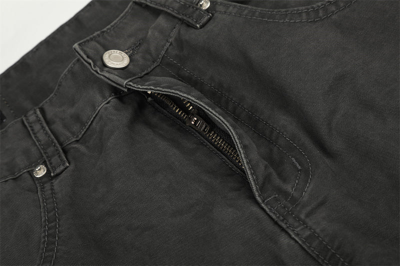 Pantalon cargo gris délavé à rivets pour homme – Coupe ample et décontractée