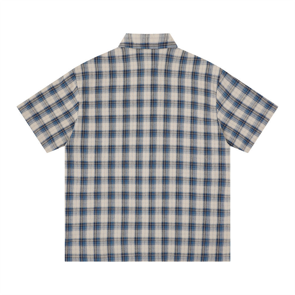 Oversized Plaid Short-Sleeve Shirt with Letter Print