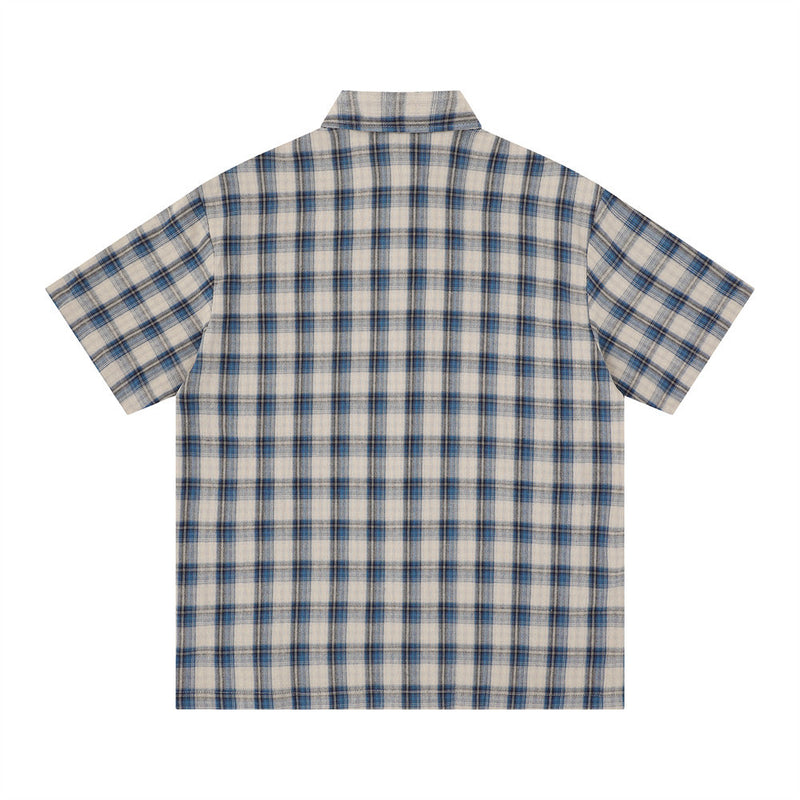 Oversized Plaid Short-Sleeve Shirt with Letter Print