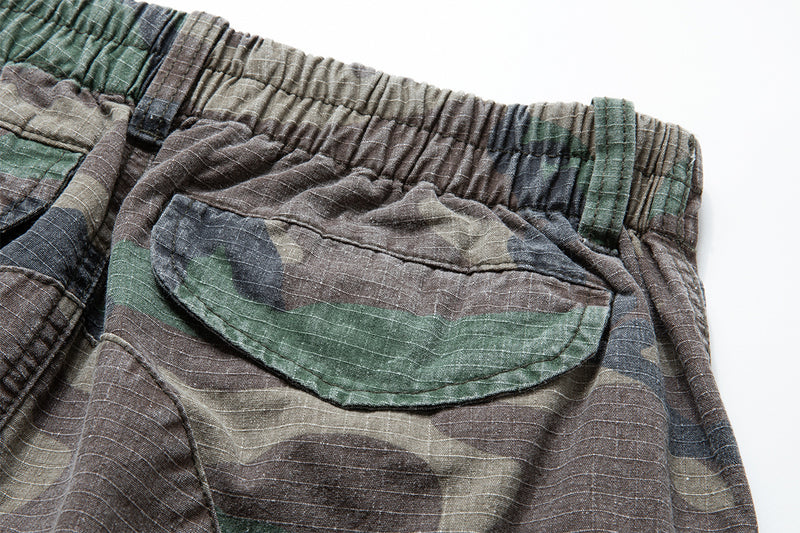 Woodland Camo Wide-Leg Cargo Pants – Washed Vintage Military Style
