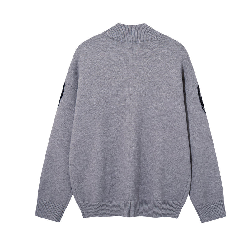 Graffiti Script Zip-Up Knit Cardigan Sweater – Oversized American Street Style