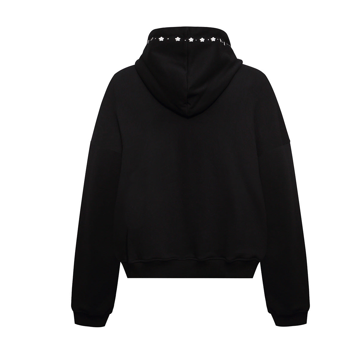 Zip-Up Hoodie with Star Studs & Decorative Drawstring, Oversized Fit