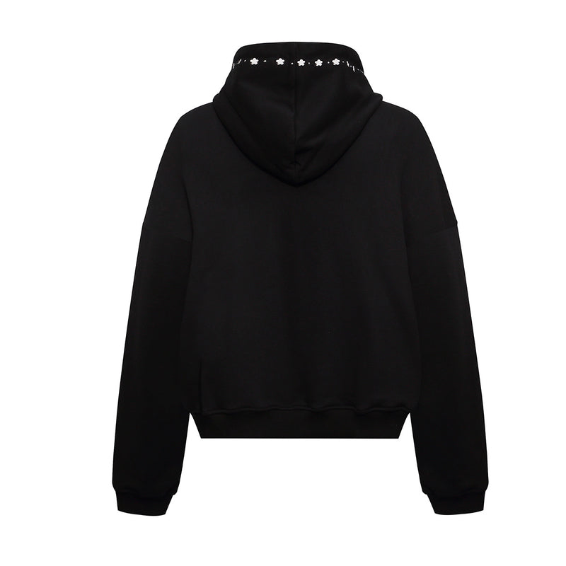 Zip-Up Hoodie with Star Studs & Decorative Drawstring, Oversized Fit