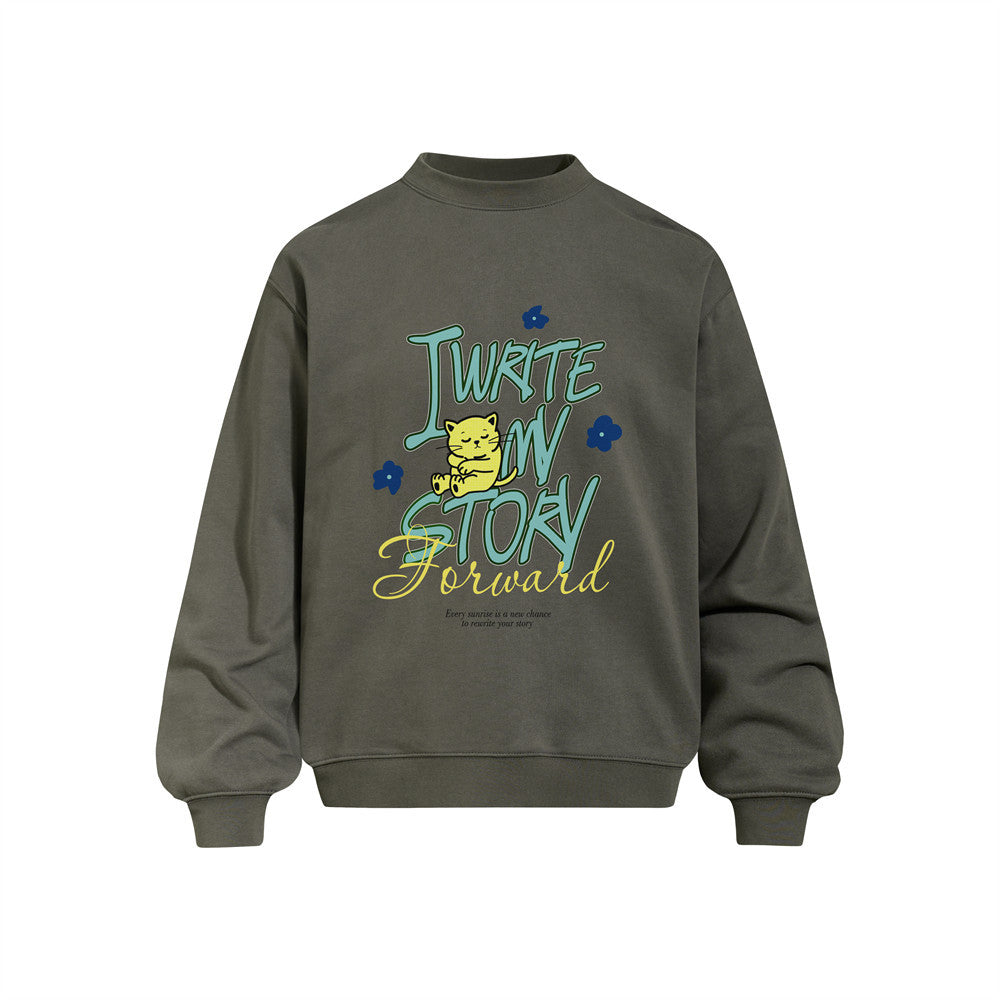 Cartoon Cat Print Crewneck Sweatshirt – Oversized Relaxed Fit
