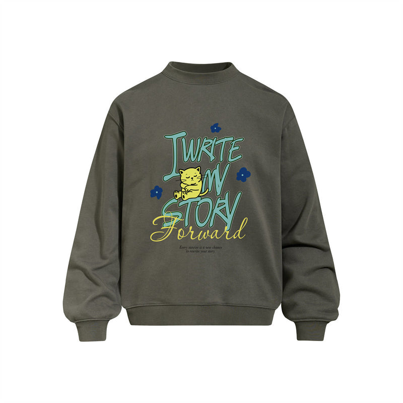 Cartoon Cat Print Crewneck Sweatshirt – Oversized Relaxed Fit