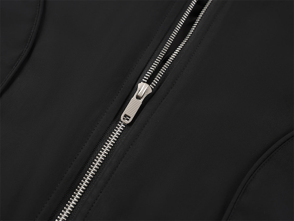 Men's Stand Collar Bomber Jacket with Padded Lining and Curved Seam Detail