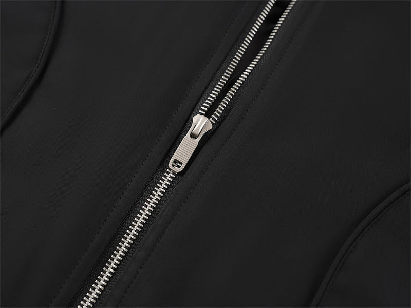 Men's Stand Collar Bomber Jacket with Padded Lining and Curved Seam Detail
