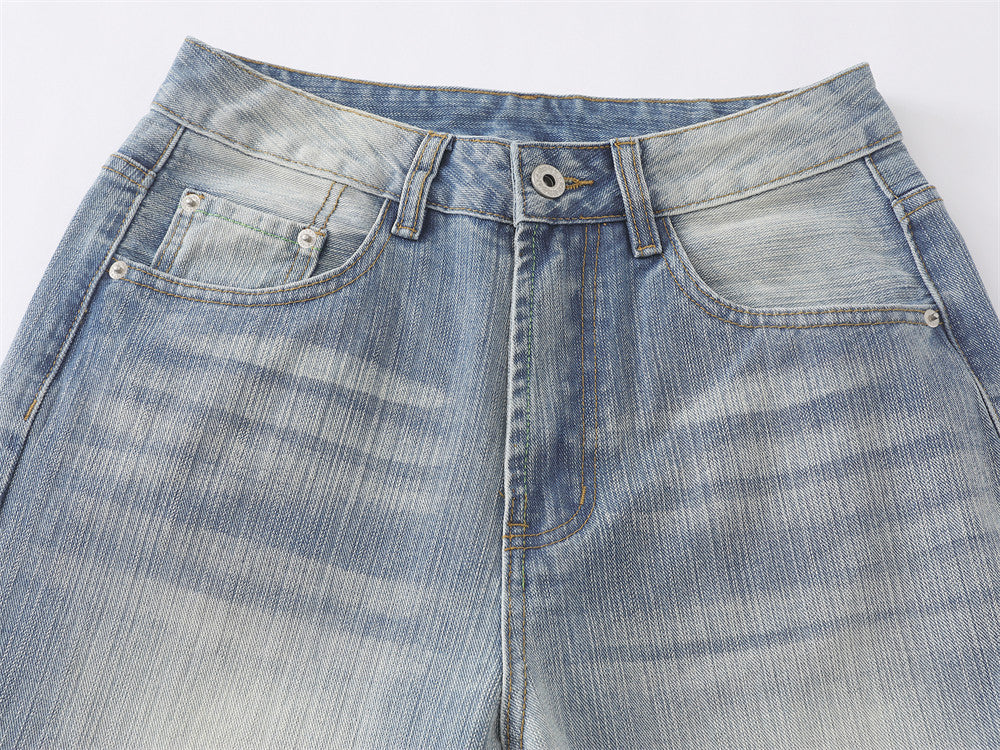 Wide-Leg Baggy Jeans – Men's Light Blue Vintage Washed Straight Denim