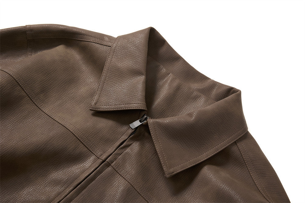 Men's Vintage Distressed PU Leather Zip-Up Jacket – Relaxed Fit Retro Street