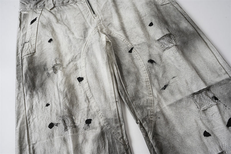 Distressed Wide-Leg Jeans | Grunge Punk Dirty-Wash Double Waistband Pants
