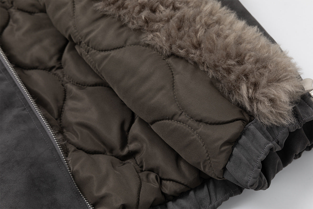 Veste bomber à capuche – Similicuir effet usé, col en fausse fourrure et garnissage matelassé