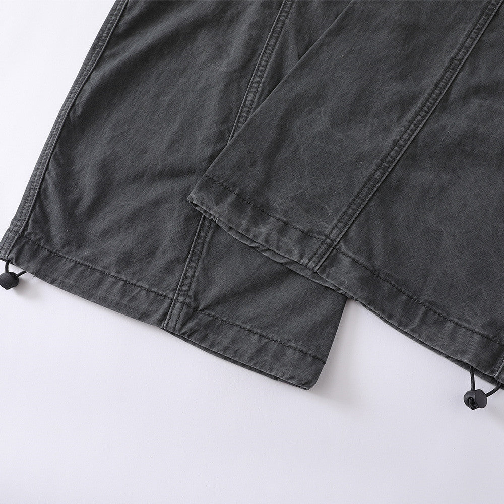 Wide-Leg Cargo Pants – Washed Vintage American Workwear with Oversized Pockets