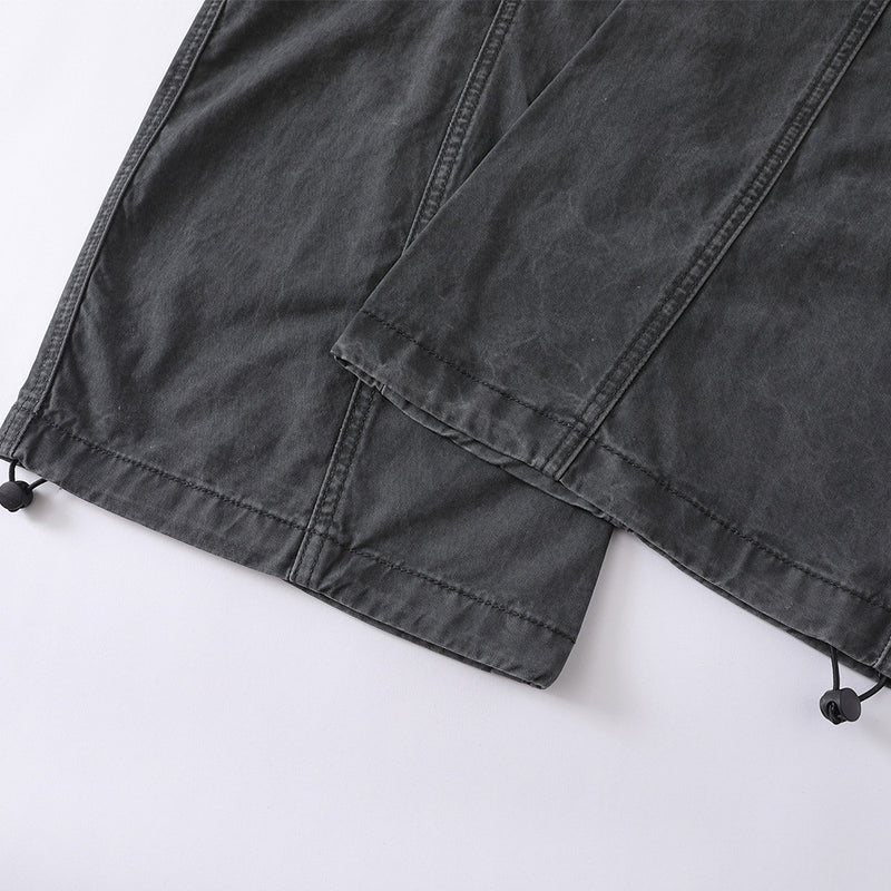 Wide-Leg Cargo Pants – Washed Vintage American Workwear with Oversized Pockets