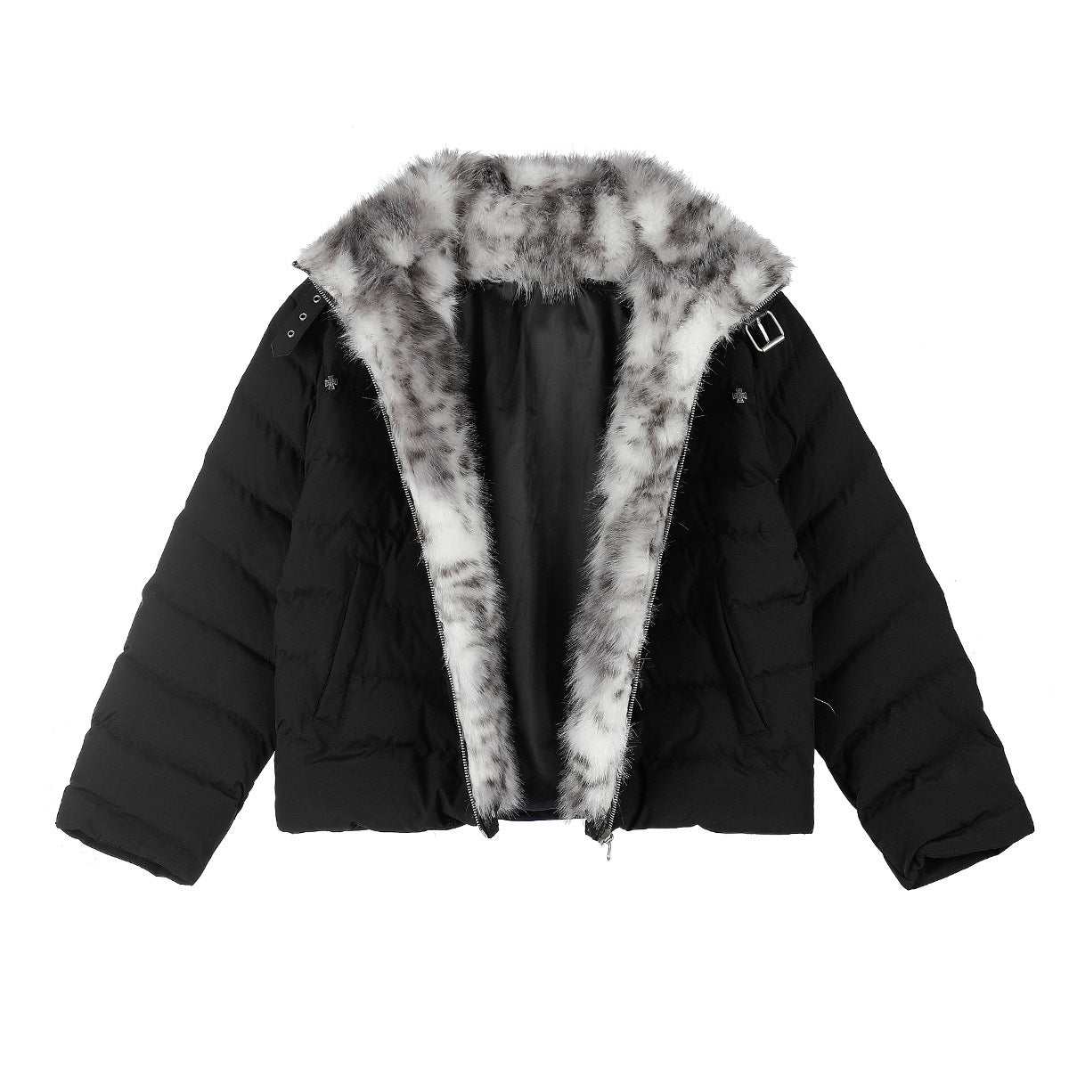 Cropped Puffer Jacket with Hood & Fur Collar – Cross Hardware, American Street