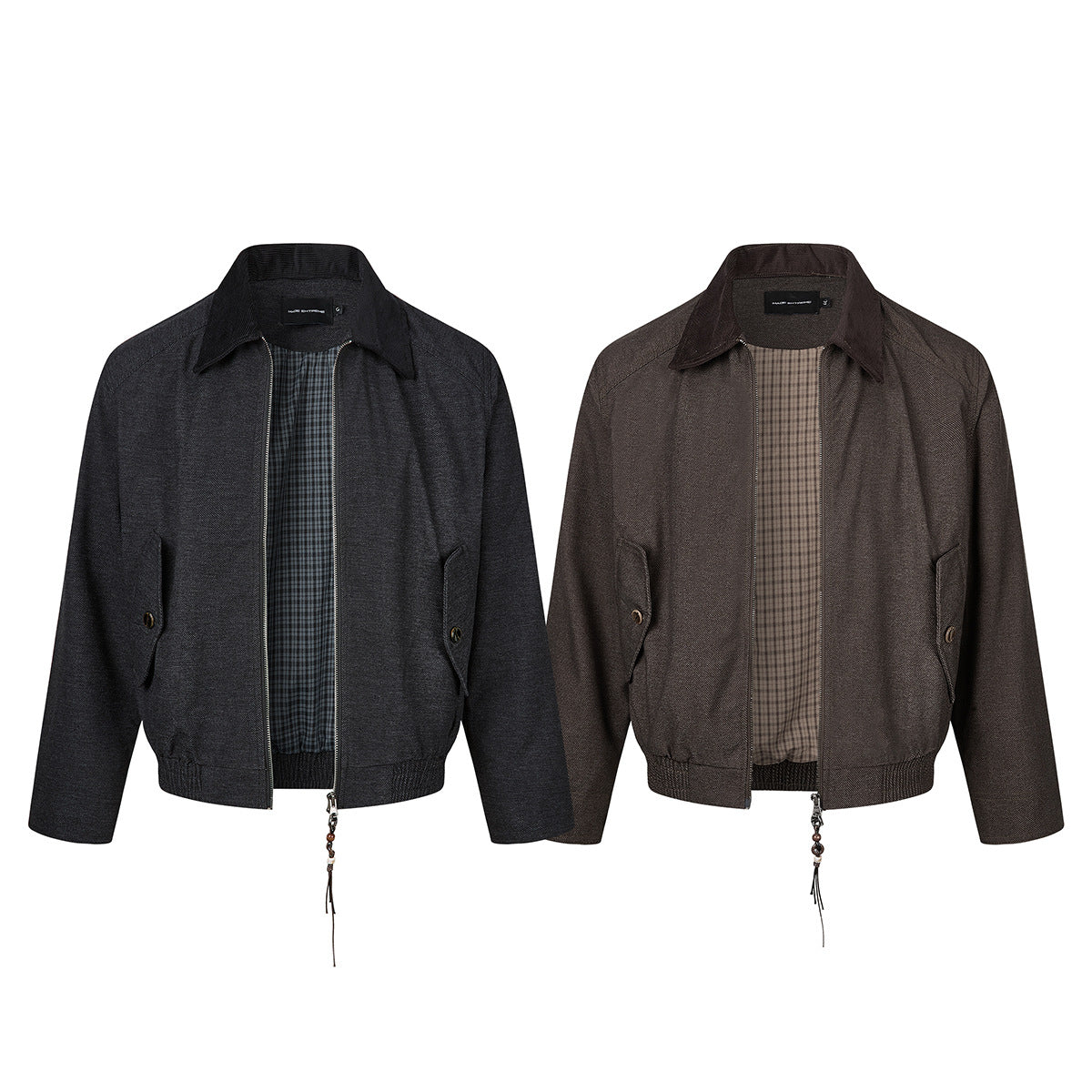 Men's Retro Harrington Jacket – Corduroy Collar, Full-Zip Bomber