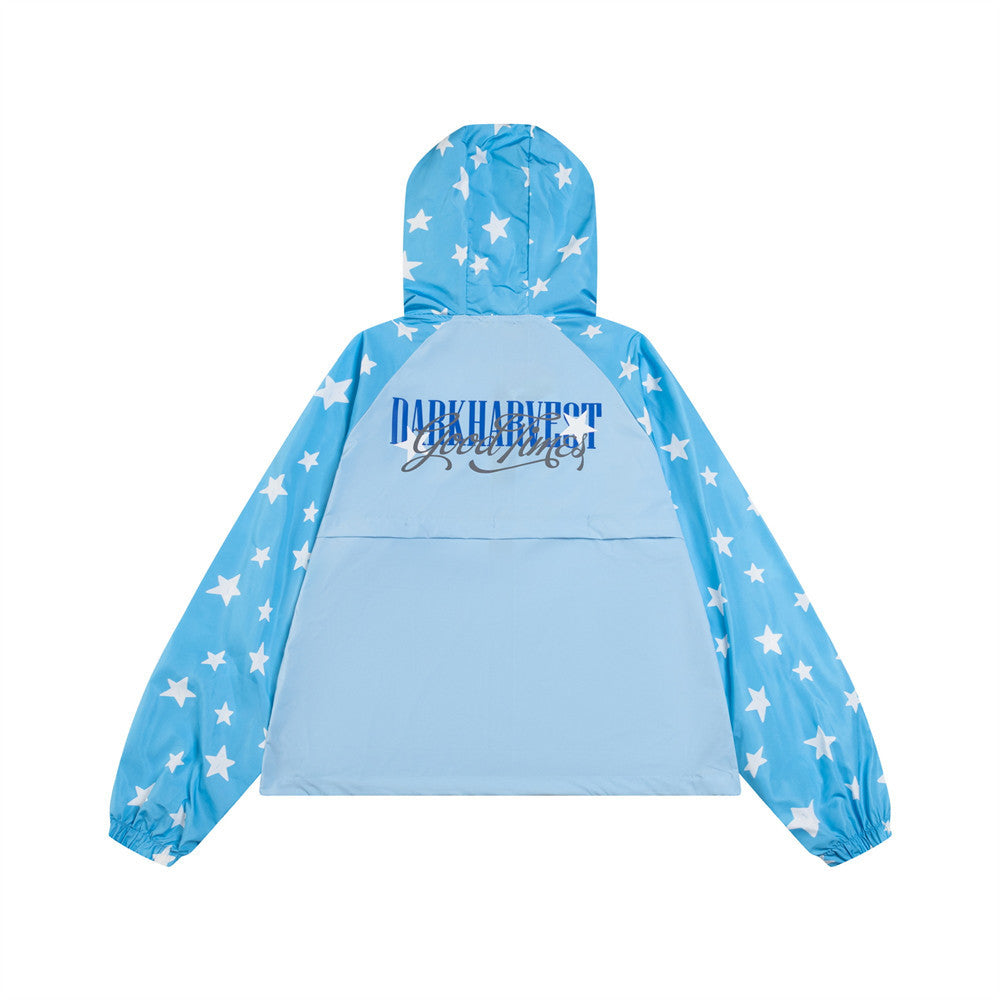 Dark Harvest Star Print Colorblock Raglan Windbreaker Jacket