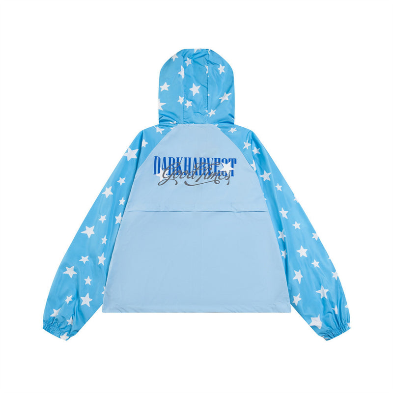 Dark Harvest Star Print Colorblock Raglan Windbreaker Jacket