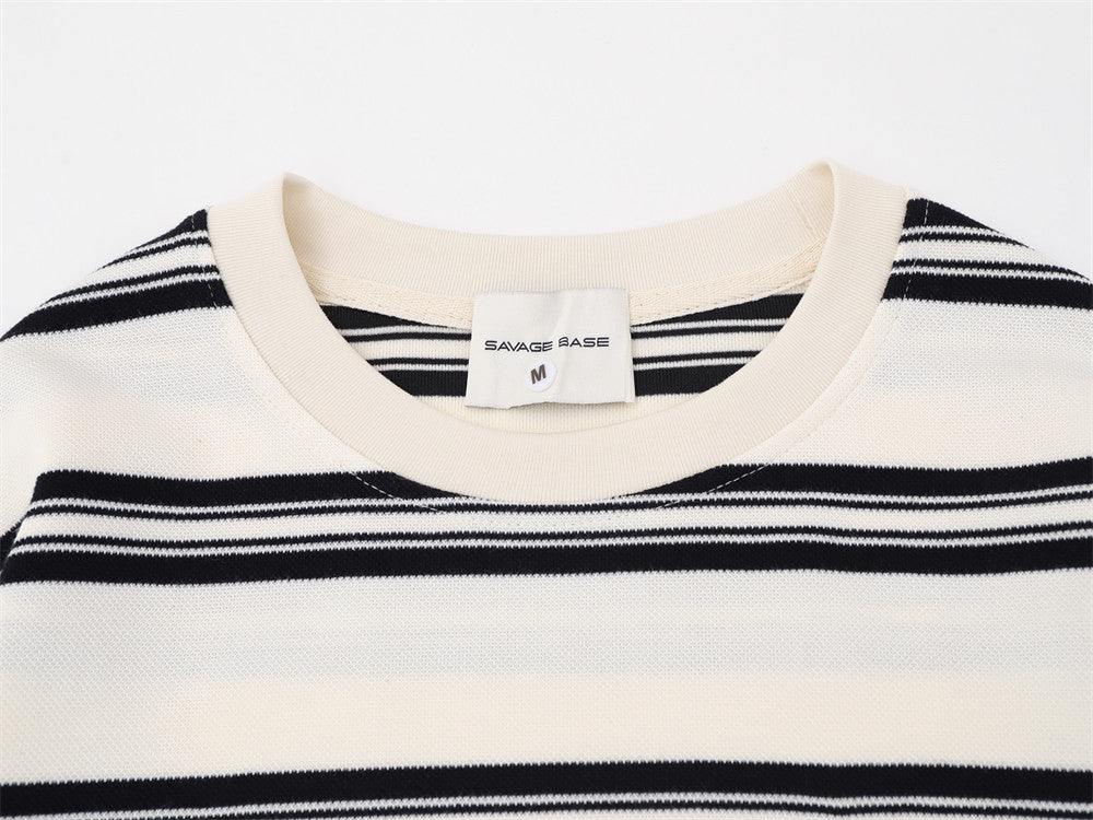 Striped Long Sleeve T-Shirt Men's Oversized Crew Neck Relaxed Fit