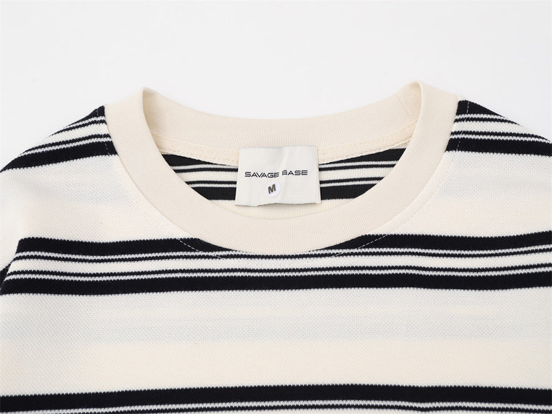 Striped Long Sleeve T-Shirt Men's Oversized Crew Neck Relaxed Fit