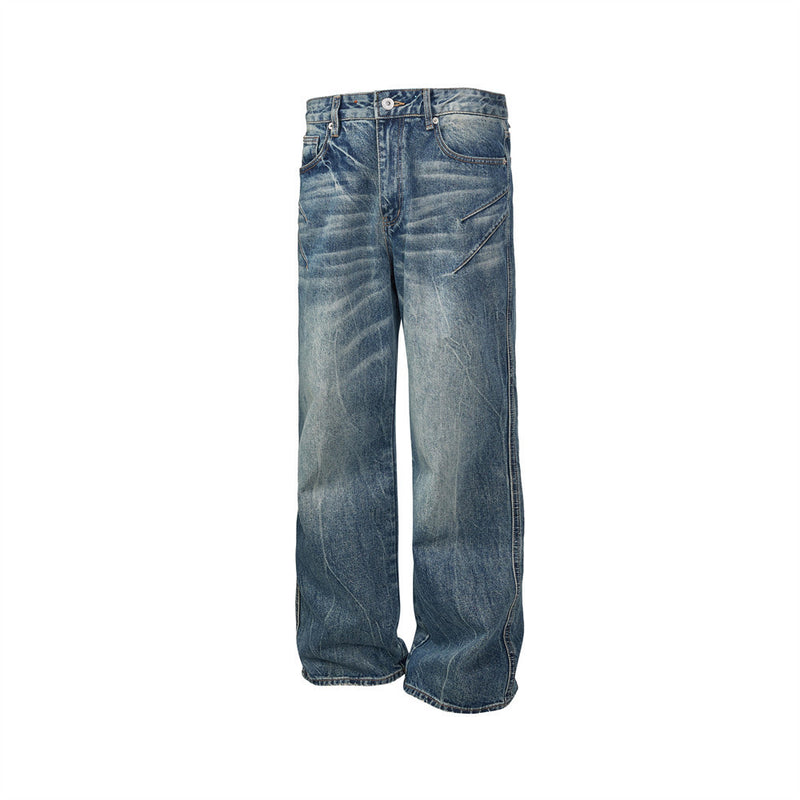 Men's Vintage Washed Baggy Wide-Leg Jeans – Distressed Straight-Fit Denim