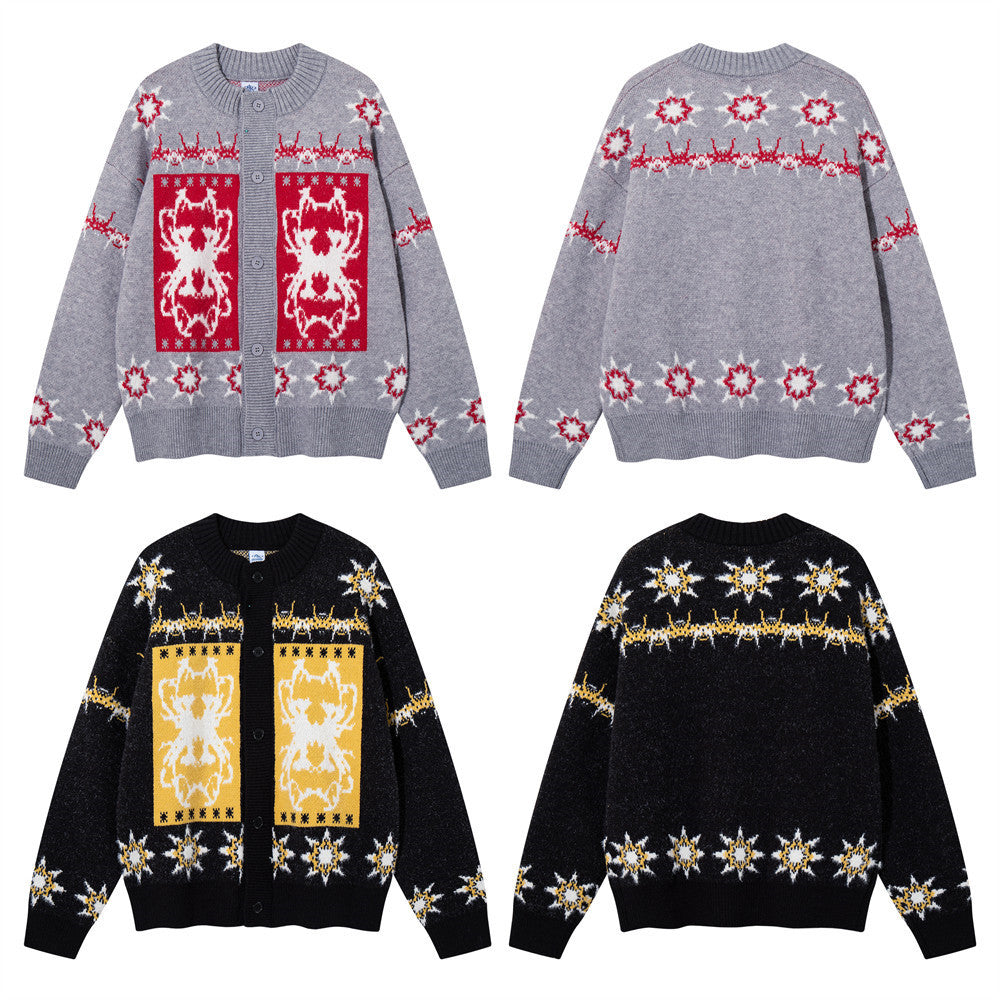 American Pattern Colorblock-Strick-Cardigan – Oversized mit Rundhalsausschnitt