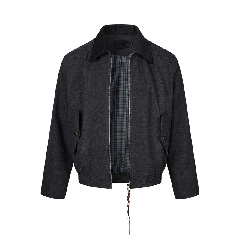 Men's Retro Harrington Jacket – Corduroy Collar, Full-Zip Bomber